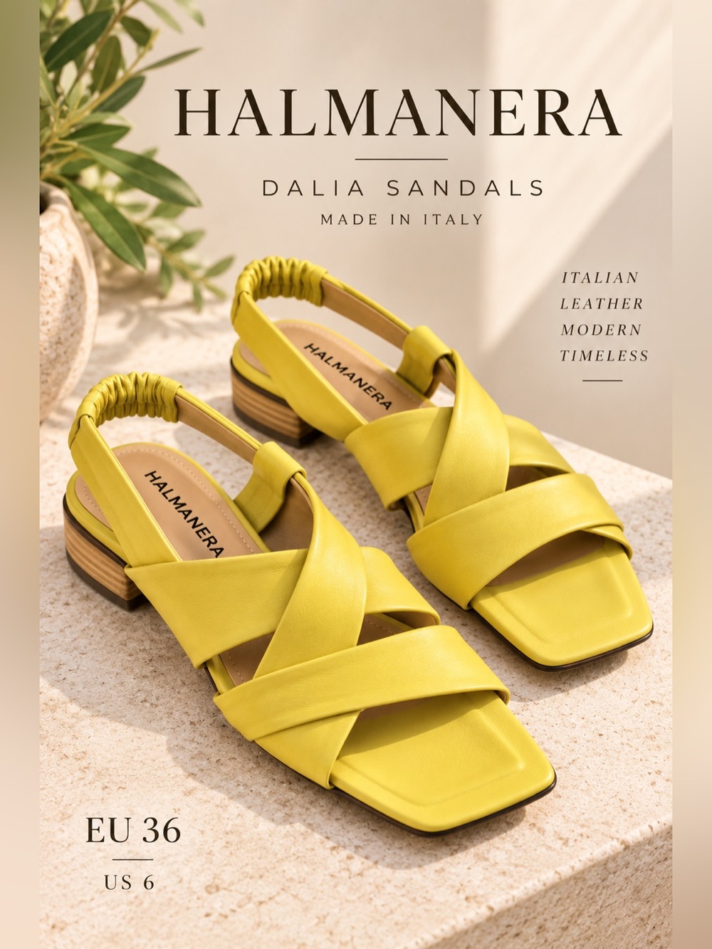Halmanera Dalia Yellow Italian Leather Strappy Sandals EU 36